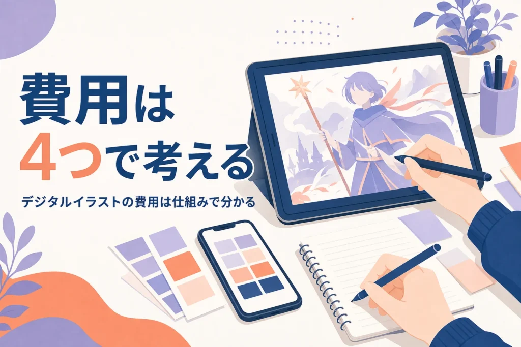 デジタルイラストの費用を考える描き手の机のイメージ