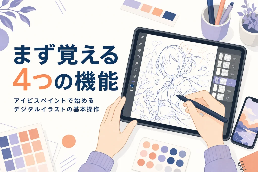 タブレットのお絵描きアプリでデジタルイラストを描いている手元のイメージ