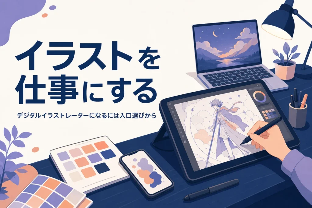 デジタルイラストレーターを目指して液晶ペンタブレットで描く手元のイメージ