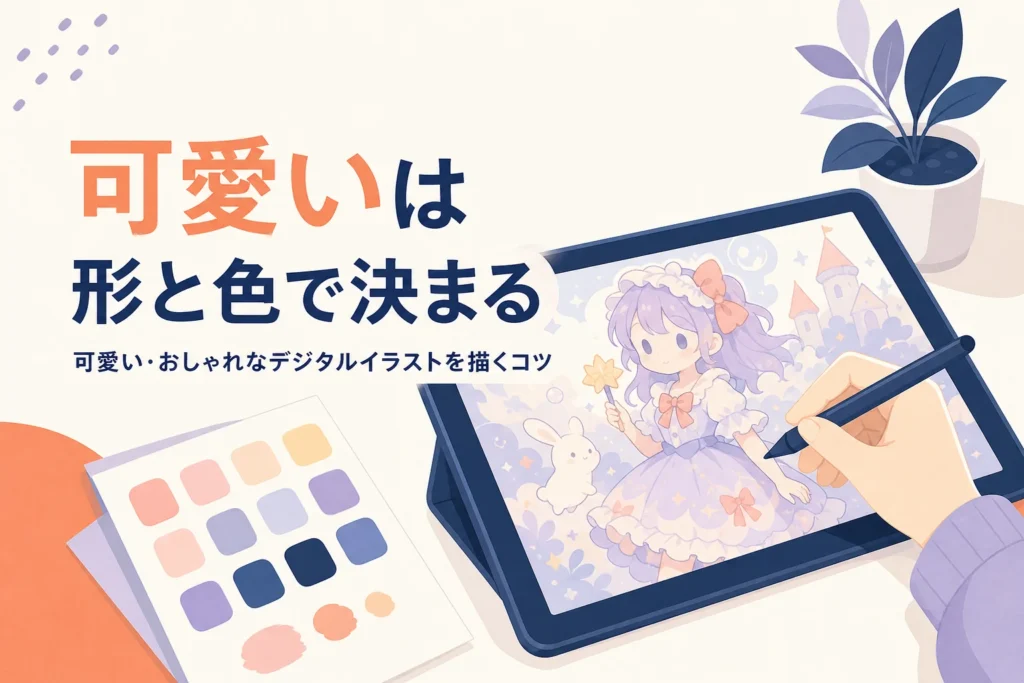 液晶タブレットでパステルカラーの可愛いイラストを仕上げている手元を表したアイキャッチ