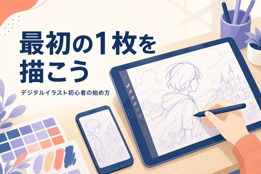 デジタルイラスト初心者が最初の1枚を描き上げるまでの始め方を紹介する記事のアイキャッチ
