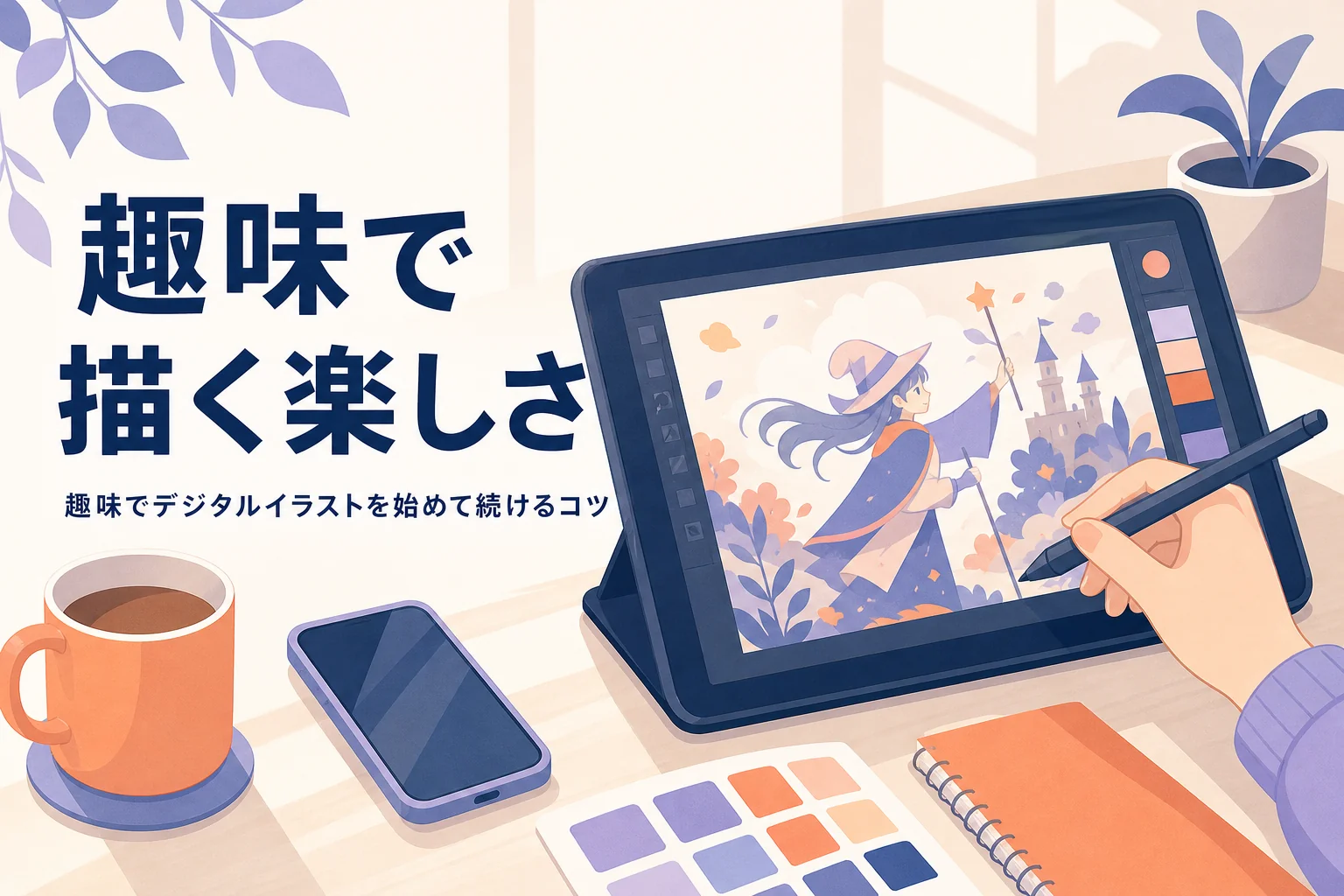 趣味でデジタルイラストを楽しんでいる手元のイメージ